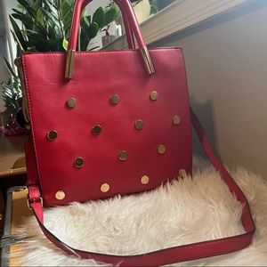 Neiman Marcus Red zipper tote with gold accents